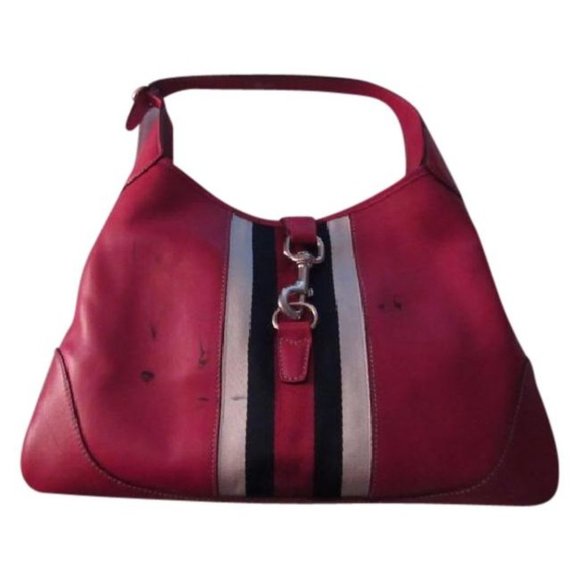 Gucci Vintage 'Jackie - O 'Red Leather With Navy Red And White Stripe - Picture 1 of 12